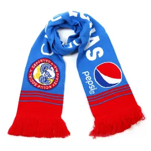 Customized Double Side Jacquard Knitted Designer OEM Football Soccer Fan Scarf football club team knitted acrylic fan scarf