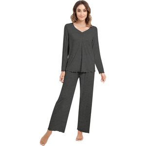Conjunto de pijama personalizado para mujer, manga larga, cuello en V, con pantalones, ropa de dormir de punto suave, conjunto cómodo de 2 piezas para mujer - Product Image 1