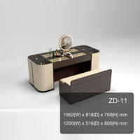 Ensemble Coiffeuse et Banc en Similicuir Crème Espresso avec Miroir LED pour Dressing et Placard