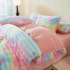 Fabrik Luxus Design Bett Set Plüsch Bettlaken Kaninchen Plüsch Samt 4 Stück Bett bezug mit Blatt - Product Image 1