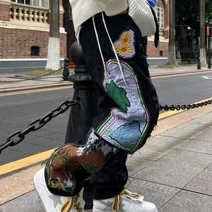 New Men's Art Style Distressed Jeans - Retro Washed Embroidered Patch Design, Suitable for <b>Y2K</b> Fashion Trend on the Street - Product Image 2