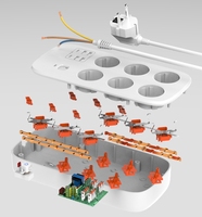 Regleta de alimentación Europea personalizable OL, enchufes de múltiples salidas con 6 agujeros y 6 puertos USB Power King Extension