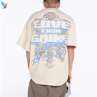 Camisetas de Manga Corta para Hombre, Estilo Casual, Talla Grande, Corte Holgado, Hombros Caídos, Estampado Retro Lavado, 100% Algodón