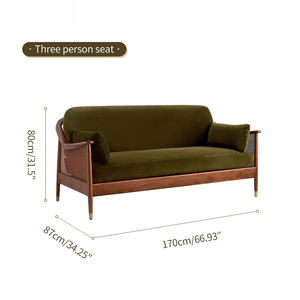 أريكة فاخرة بالجملة بتصميم منتصف القرن من خشب الجوز بلون خشبي مع الروطان والمخمل لغرفة المعيشة والفنادق الراقية وصالات المنزل، مناسبة للشرق الأوسط - Product Image 6