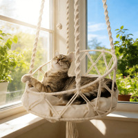 Hamac pour chat de style bohème, lit pour chat, tapisserie oscillante, lit pour animaux de compagnie, chaise suspendue en corde de coton, hamac pour chat tissé à la main