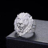 Bagues de joaillerie fine en argent sterling 925, bague tête de lion avec zircone cubique 5A taille baguette, épaisse, lion 3D plaqué rhodium, style 'iced out', motif animal lion