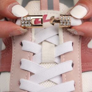 Nouveaux lacets de chaussures plats élastiques avec strass en métal serrures croisées sans cravate lacets extensibles paresseux pour enfants adultes - Product Image 1