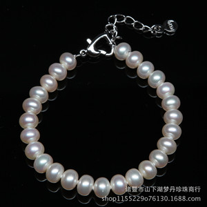 Zhuji Wholesale 7-8mm Flat Round Mixed Color Real <b>Freshwater</b> <b>Pearl</b> <b>Bracelet</b> Women's Jewelry Gift - Product Image 3