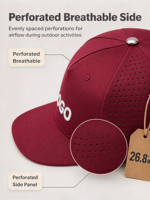Casquette de baseball personnalisée bordeaux à séchage rapide, grande taille XXL (68 cm), perforée au laser, respirante, pour le sport, vente en gros OEM ODM