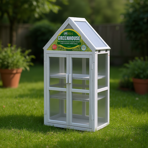 DB <b>Mini</b> <b>Greenhouse</b> Kit Gray PE Material Pressure Treated <b>Wood</b> Outdoor Indoor Plant Stand Garden Use - Product Image 2