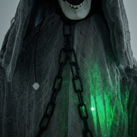 Décor d'Halloween Grim Reaper animé grandeur nature de 185 cm, squelette fantôme agitant les bras activé par le son avec des yeux rouges lumineux et un torse vert