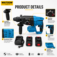 Marteau perforateur rotatif sans fil Watson Tools 20V avec 2 batteries, chargeur et mallette de transport, moteur sans balais, haute puissance, durable