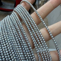 Perles d'eau douce naturelles de couleur grise AA de 2,5 à 3 mm, presque rondes, enfilées, pour la création de bijoux fins