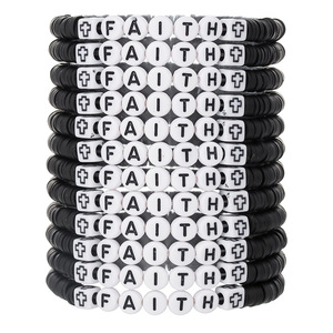 Faith Letter Beaded <b>Bracelet</b> Black <b>White</b> Cross Elastic Cord Stackable Jewelry Set Unisex Fashion <b>Bracelets</b> - Product Image 5