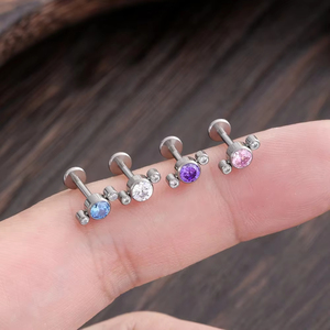 5A + Zircon Opal ASTM F136 Titan xuyên 16G nội bộ Chủ đề môi sụn xuyên Bông tai mũi đinh tán cơ thể xuyên đồ trang sức - Product Image 6