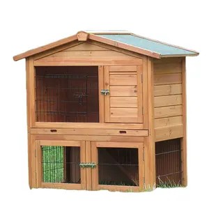 Handmade Wooden Rabbit Hutch Waterproof Asphalt Roof Guinea Pig House Pet Product For Sale Commercial Large Size Rabbit Cage