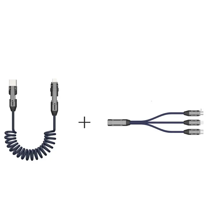 Все в одном 240 Вт, универсальный цинковый сплав + PU пружинный кабель для передачи данных USB3.0, 5 Гбит/с, кабель с быстрой заменой