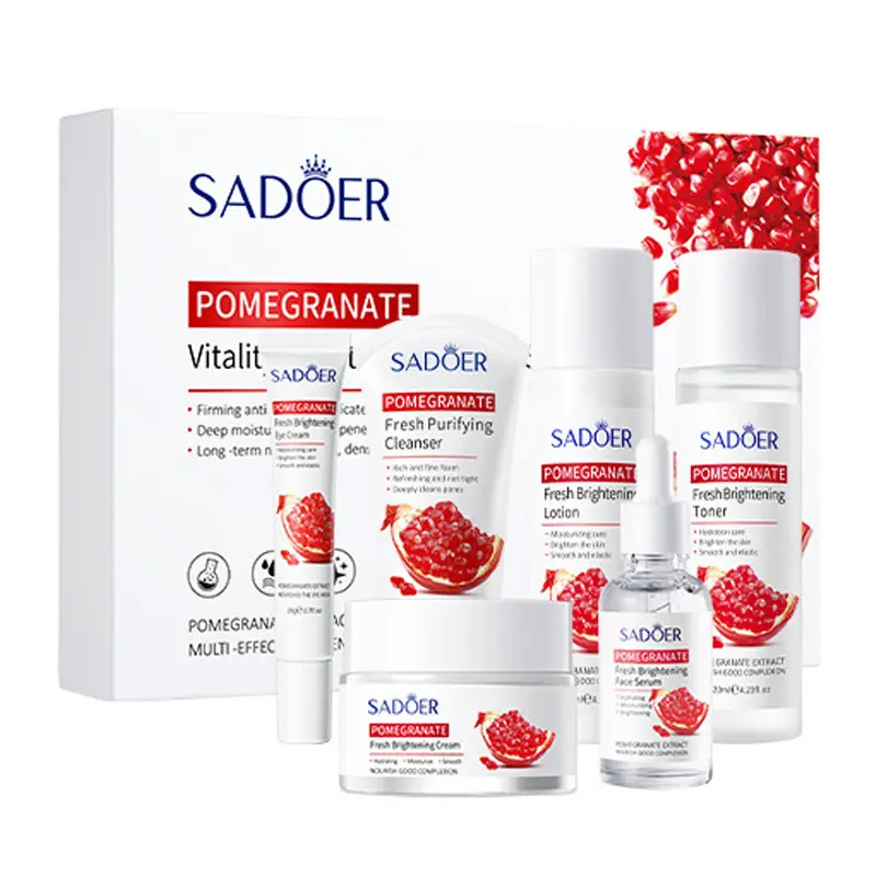 Private Label Beauty Natural Organic Sadoer Red Pomegranate Extract Anti Aging 6 Pieces Skincare Set