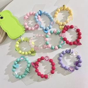 Trendy Candy Color Beaded Keychain Heart Flower Pendant for Cellphone Handmade Phone Lanyard Bow Keyring Keychain