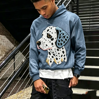 Pull-over surdimensionné personnalisé en coton épais délavé au soleil, avec appliqué vintage brodé, effet vieilli et délavé à l'acide, unisexe, 100% coton