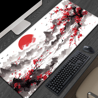 Tapis de bureau japonais Riverside Full Moon Tapis de bureau noir rouge Grand tapis de souris 31.5X15.7 ''Tapis de souris de jeu étendu Xxl Tapis de clavier
