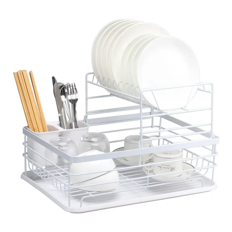 Metal Kitchen Rack Kitchen Counter 2 Tier Small Dish Rack with Glass Holder Rust-Resistant Dish Drainer with Kitchen Dish Rack