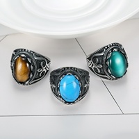 Bague en acier inoxydable pour homme avec pierres précieuses, ovale, turquoise, émail fait main, pierres précieuses