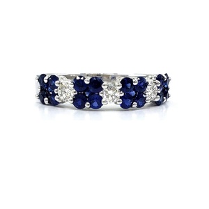 Hong Kong vente en gros magnifique raffiné nouveau 18K solide or blanc classique mariage vrai diamant gemme bleu saphir bague femmes - Product Image 1