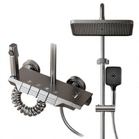 Ensemble de douche thermostatique moderne personnalisable en alliage d'aluminium poli, avec pommeau de douche carré à jet de pluie, fixation murale en ABS