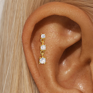 Pendientes de Plata de Ley 925 con Borla de Circonita Marquesa Ojo de Caballo y Parte Trasera Plana para Perforaciones - Product Image 3