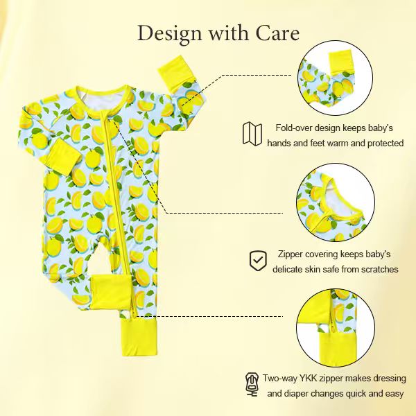 ORANGLES Bamboo Viscose Baby Pajamas – 95% Bamboo & 5% Spandex Infant Onesie with 2-Way Zipper Soft Zippy Sleep Romper - detailed closeup view - Image 3 of 4 | great for travel | Texas | Free Shipping ORANGLES