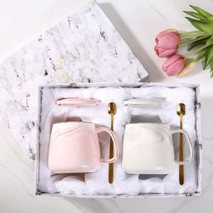 Luxury Marble Ceramic Mug Gift Set with Lid & Spoon-Personalized Couple <b>Cups</b> for Wedding Anniversary Valentine's Day & Christmas - Product Image 1