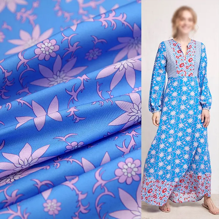حار بيع الأزهار المطبوعة الحرير حك لفساتين متر واحد الحد الأدنى من Xinhe المنسوجات
