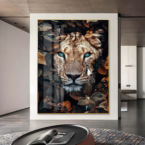Maison hôtel bureau décoration murale cristal porcelaine poisson avec cadre en alliage d'aluminium peinture sur verre avec crist - Product Image 1