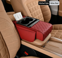 Accoudoir Central de Voiture Multifonction Luxe Rouge avec Distributeur de Mouchoirs, Porte-Gobelet et Sac de Rangement Latéral – Ajustement Universel