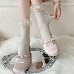 Kadınlar Seksi Dantel Yay Moda Ultra-ince Şeffaf Yaz Japonya Tarzı Içi Boş Örgü Ekip Çorap Harajuku Retro Uzun <span class=keywords><strong>Kawaii</strong></span> Çorap - Product Image 4