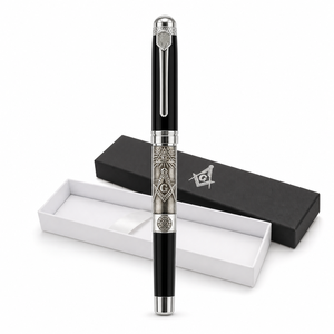 Pluma Estilográfica de Metal de Lujo 189 con Símbolos Masónicos Grabados en Estilo Antiguo Negro, con Embalaje Suelto para Escritura - Product Image 1