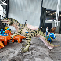 Dinosaure animatronique interactif à chevaucher, T-Rex Velociraptor robotisé à 3 roues pour parcs d'attractions, sites touristiques et usage commercial