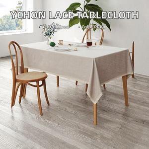 Nappe en mélange coton-lin avec dentelle, couleur unie personnalisée, tissée, résistante aux taches, pour table basse domestique, OEM - Product Image 2