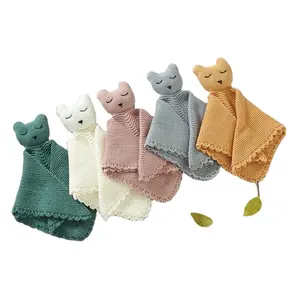 Mimixiong cobertor de malha para bebês, manta de malha, estampa de urso, brinquedo amortecedor para bebês, brinquedo de animais de pelúcia para parceiro de dormir
