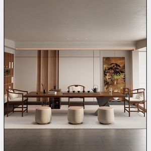 Solid Wood Slab Tea Table And Chair Set Wabi Sabi Style Zen Inspired Modern Minimalist For Living Room Home Office - Product Image 1