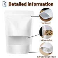 Sachet Doypack Blanc Mat Lebei Packing, Pochette en Papier Kraft, Sachet Ziplock Autoportant avec Fenêtre Transparente pour Emballage Alimentaire, Noix, Thé