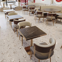 Table de restaurant moderne vintage en bois de frêne massif avec plateau en cuir, durable et résistante à l'eau, prix usine pour mobilier commercial