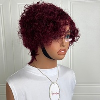 Perruque Pixie Cut Bourgogne, Perruque Pixie Cut sans colle en cheveux humains, Perruque en cheveux vietnamiens bruts, Vente en gros de perruques en cheveux humains