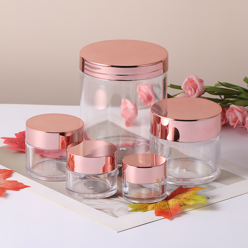 30ml 60ml 120ml 500ml 8oz 16oz Clear Ps Plastic Cosmetic Cream Jar Lip Scrub Pink Gold Lids Acrylic Powder Jars Nail Dip Powder