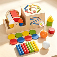 Jouet sensoriel en bois 6-en-1 pour la permanence de l'objet avec boîte à balles, Tambour arc-en-ciel, Jouets Montessori multiples pour bébés et tout-petits, Vente en gros