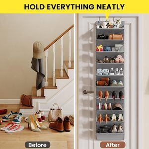 Over The Door <b>Shoe</b> Organizer 10 Tier Hanging Grey Oxford Fabric With Clear Pockets For <b>Shoes</b> Handbags Closet <b>Storage</b> - Product Image 6