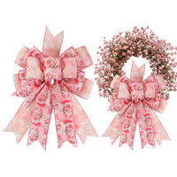 Personnalisé grand Rose fleur arcs printemps décor Buffalo Plaid toile de jute filaire ruban arcs pour guirlande intérieur extérieur fenêtre décorations