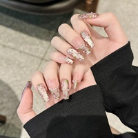 Diseño #22 #25 #29 alta calidad hecho a mano 10 Uds Prensa en uñas lujo pintura a mano flor Acrílico grueso uñas artificiales conjunto