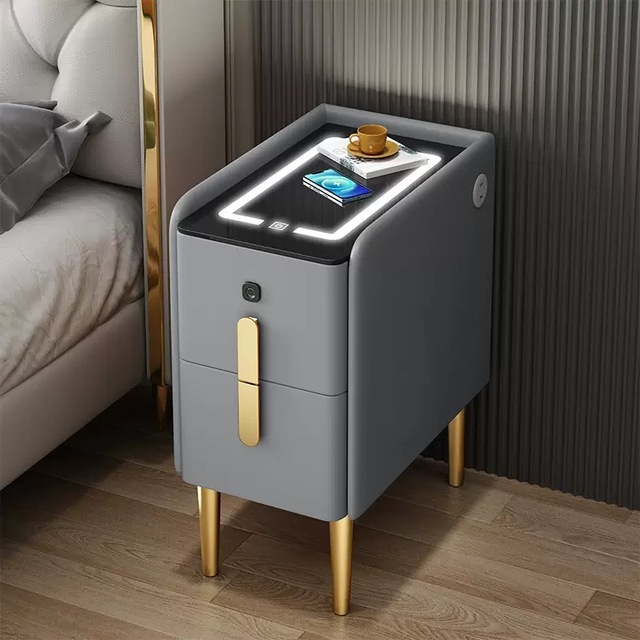 Wireless Charging + 3-color Light+ USB + Fingerprint Lock Single Power Strip Smart Bedside Table
